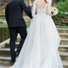 A-Line Organza 3-4 Sleeves Wedding Dresses With Sweep Train Bridal Gowns