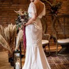 Chiffon Sheath Off Shoulder Wedding Dress Deep Back V Lace Wedding Gown