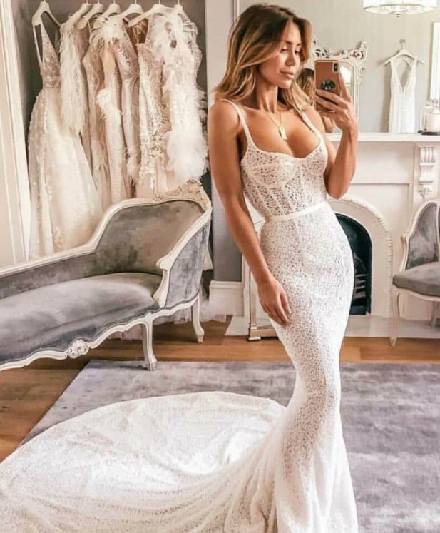 Sexy Mermaid Wedding Dresses Spaghetti Strap Lace Wedding Gown