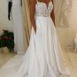 Spaghetti Strap Sweetheart Neck Lace Top Wedding Dress With Pocket