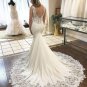 V-Neck Lace Appliqued Mermaid Wedding Dresses With Chapel Train