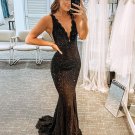 Elegant Mermaid Glitter Rhinestone Lace Long Backless Prom Dress