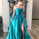Spaghetti Straps Backless Cyan Long Prom Dress Long Floor-Length Backless Mermaid Formal Party Dress
