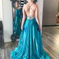 Spaghetti Straps Backless Cyan Long Prom Dress Long Floor-Length Backless Mermaid Formal Party Dress