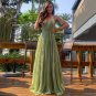 Green V-Neck Dubai Evening Dresses Soft Tulle Long Women Formal Prom Gowns