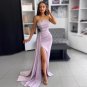 High Side Split Satin Mermaid Evening Dresses Pleat Ruched Dubai Women Long Prom Gown