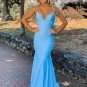 Mermaid Blue Sexy Backless Long Prom Dress V-Neck Evening Dress