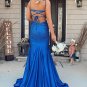 Mermaid Glitter Royal Blue Backless Long Prom Dress Evening Dress
