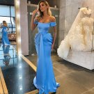 Royal Blue Satin Mermaid Prom Dresses Off the Shoulder Pleat Evening Gown