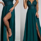 Elegant Backless Lace-Up Bowknot Party Dress Sexy Deep V Neck Lace Mesh Maxi Dress