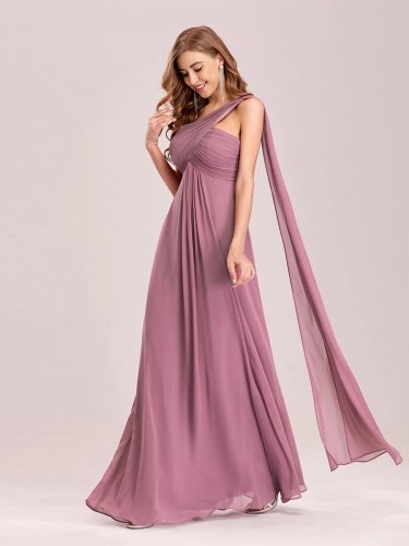 Elegant Evening Dresses  One Shoulder Ruched Side Draped Chiffon Formal Prom Dress