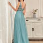 Elegant Evening Dresses Long Lace Beading Vneck Sleeveless Blue Simple Backless Prom Dresses