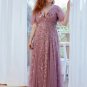 Romantic Shimmery V-Neck Ruffle Sleeves  Evening Gowns