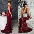 Sexy Red Sequined Evening Maxi Backless Deep V Neck Wedding Dress