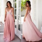 Elegant Pink Spaghetti Straps Long Prom Dresses Summer Chiffon Beads Floor Length Party Gowns