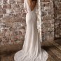 Elegant V-Neck Open Back Mermaid Short Sleeve Lace Bohemian Sweep Train Boho Wedding Dress