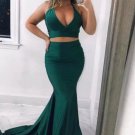 Green Prom Dress Two Piece Sleeveless Mermaid Formal Party Gown