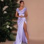 High Side Slit V neck Cap Sleeves Prom Party Gowns