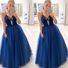 Long Floor Length Tulle Prom Dresses Sexy Spaghetti Plunging Neckline Cocktail Party Gowns