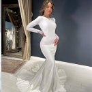 Satin Wedding Dresses Sexy Lace Long Sleeve Customsize Gown Elegant A-Line Simple White Bridal Dress