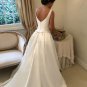 A Line Backless Wedding Dresses Square Neck Sleeveless Bridal Gowns With Pockets Sweep Train