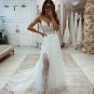 A Line V Neck Spaghetti Straps Lace Wedding Dress with Appliques