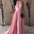 A-line Jewel Neck Long Prom Dresses Sleeveless Backless Floor Length Party Dress