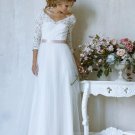 A-line Lace Tulle Modest Wedding Dresses Boho 3/4 Sleeves Floor Length Women Informal Bridal Gowns