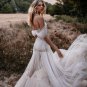 Bohemian A Line Tiered Tulle Wedding Dresses with Appliques