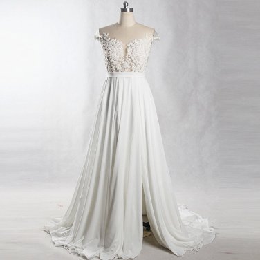 Beach Wedding Dress Lace Top Empire Waist Maternity Lace Bridal Gowns Travel Plus Size Wedding Gown
