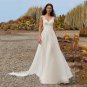 Bohemian Simple V Neck Wedding Dresses Sleeveless Lace Applique Sweep Train A Line Bridal Gowns