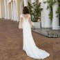 Boho Mermaid Wedding Dress Scoop Neck Long Puff Sleeves Lace Applique Button Bridal Gown