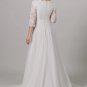 Boho Modest Wedding Dresses 3/4 Sleeves High Neck Tulle Lace Buttons Back Religious Bride Dress