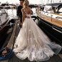 Sexy Backless Lace Applique Sweep Train Beaded Sleeveless Beach Wedding Gown