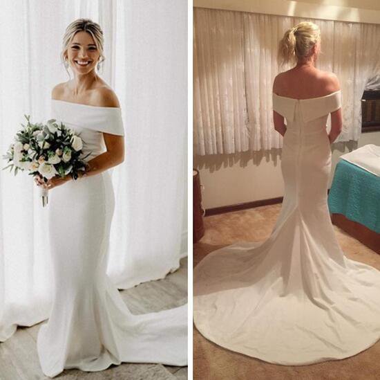 Charming Off-shoulder White Mermaid Wedding Dress