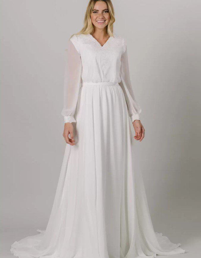 Chiffon Boho Wedding Dresses Modest Long Sleeves A-Line Chiffon Bridal Gowns