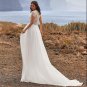 Elegant Chiffon Pleated Boho Wedding Dress For Women Lace Back Cap Sleeve Bridal Gown