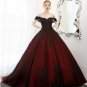 Gothic Black And Red Wedding Dress Lace Applique Beaded Vintage A-Line Bridal Gowns
