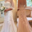 Lace Wedding Dress Dots Shawl Bridal Gowns Lace Appliques Boho Beach Wedding Gown