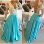 A-Line Lace Deep V-Neck Prom Dresses,Long Sleeves Pearls Sash Evening Dresses