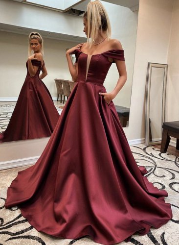 A-Line Off-the-Shoulder Long Prom Dresses Formal Evening Gowns