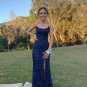Cheap navy blue sequin cross back prom dresses