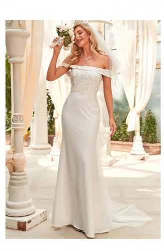 Elegant Wedding Dress Boat Neck Short Sleeves Mermaid Floor-Length Wedding Dresses