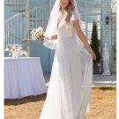Long A-LINE V-Neck Backless Short Sleeve Floor-Length Lace Simple Wedding Dress