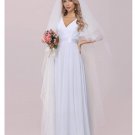 Elegant Wedding Dress Long Cover Sleeves Backless Fishtail Deep V Neck Chiffon Simple Wedding  Dress