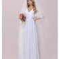 Elegant Wedding Dress Long Cover Sleeves Backless Fishtail Deep V Neck Chiffon Simple Wedding  Dress