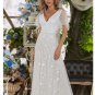 Long V-Neck A-Line Floor Length Sleeveless Backless Lace Simple Wedding Dress
