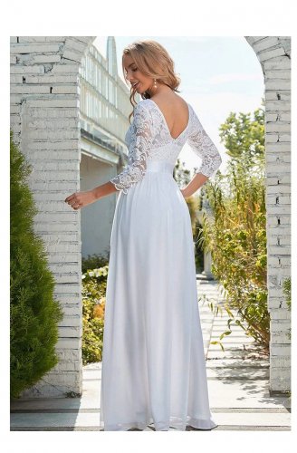 Elegant Wedding Dress O-Neck Three Quarter A-LINE Floor-Length Chiffon Bridal Gown