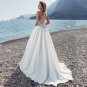 Boho A-line Wedding Dress For Women Satin O Neck Lace Appliqued Bridal Gowns