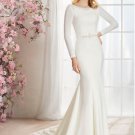 Bohemian wedding dress, simple long-sleeved open back applique satin wedding dress